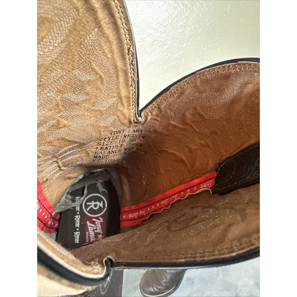 Tony Lama Cowboy Boots 10.5 M Ropin Ridin Ranchin Brown Leather Western RR3214
